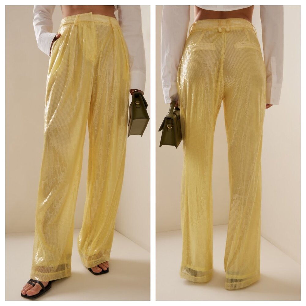STAUD Luisa Pleated Sequined Wide-Leg Pants